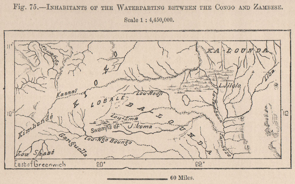 Inhabitants between The Congo & Zambezi. Angola.  1885 old antique map chart